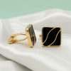 Executive Gold & Black Wave Pattern Square Cufflinks