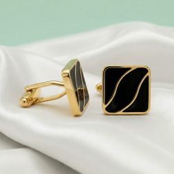 Executive Gold & Black Wave Pattern Square Cufflinks