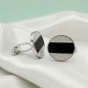 Men's Tuxedo Stud Set | Oval Silver & Black Cufflinks with 4 Matching Buttons