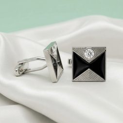 Silver & Black Geometric Designer Cufflinks
