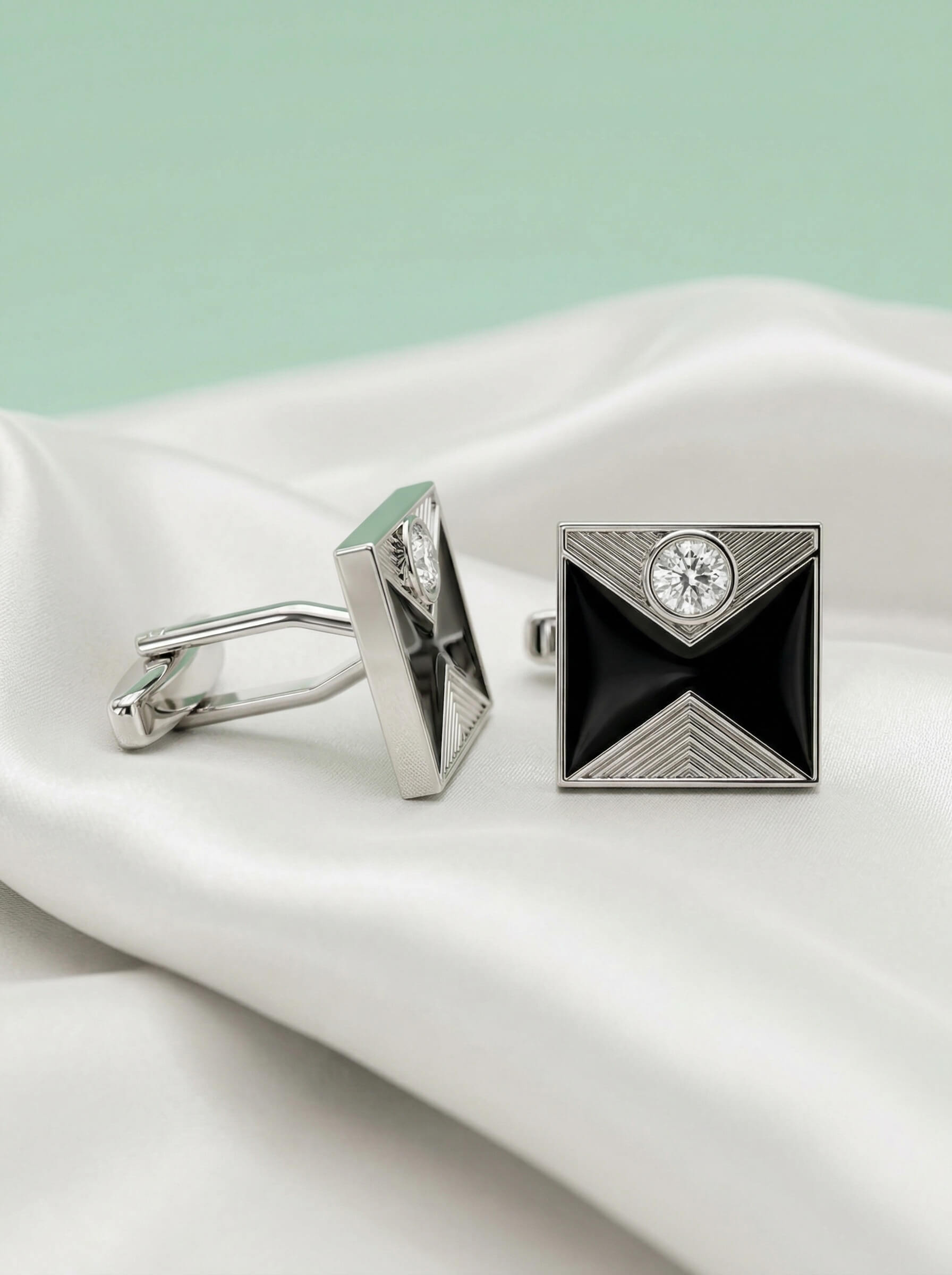 Silver & Black Geometric Designer Cufflinks
